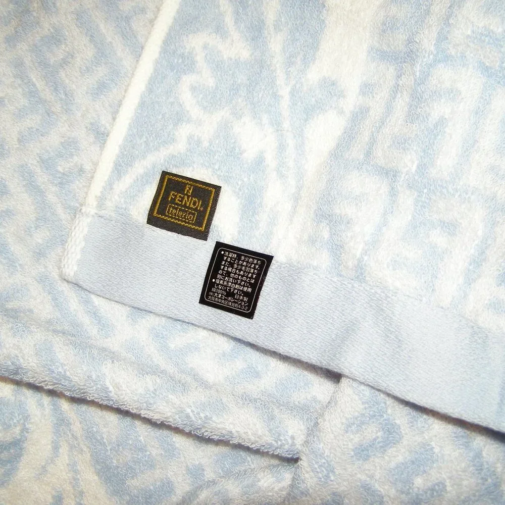 NEW FENDI Bath Towel 100% Cotton Light Blue Zucca in Box Giftable
